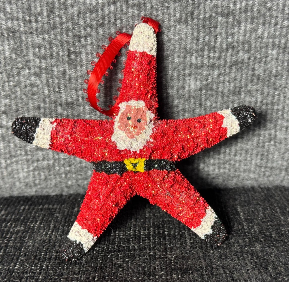 Starfish Santa Hand Painted Christmas Ornament Coastal Nautical 4.5" Width